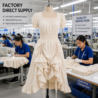 Robe midi décontractée pour femme, col carré, manches bouffantes, taille smockée, volants irréguliers, uniforme de bureau, OEM ODM, logo personnalisé