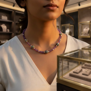 Collier en perles d'améthyste de style bohème pour femmes, accents en argent 925, bijoux à porter au quotidien - Product Image 3