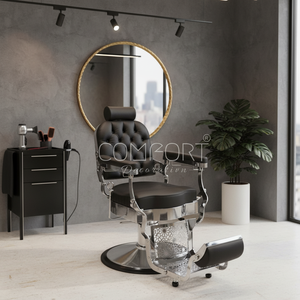 Sillón de Barbería Hidráulico Reclinable Moderno, Negro y Plateado, Comercial, para Salón, Pedicura, Plegable, de Aluminio - Product Image 3