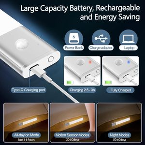 Siêu mỏng USB có thể sạc lại 20cm 30cm 40cm PIR cảm biến chuyển động dẫn dưới ánh sáng tủ - Product Image 3