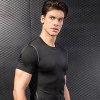 Très respirant entraînement Fitness porter séchage rapide à manches courtes Compression chemise noire coupe ajustée couches de base muscle t-shirt