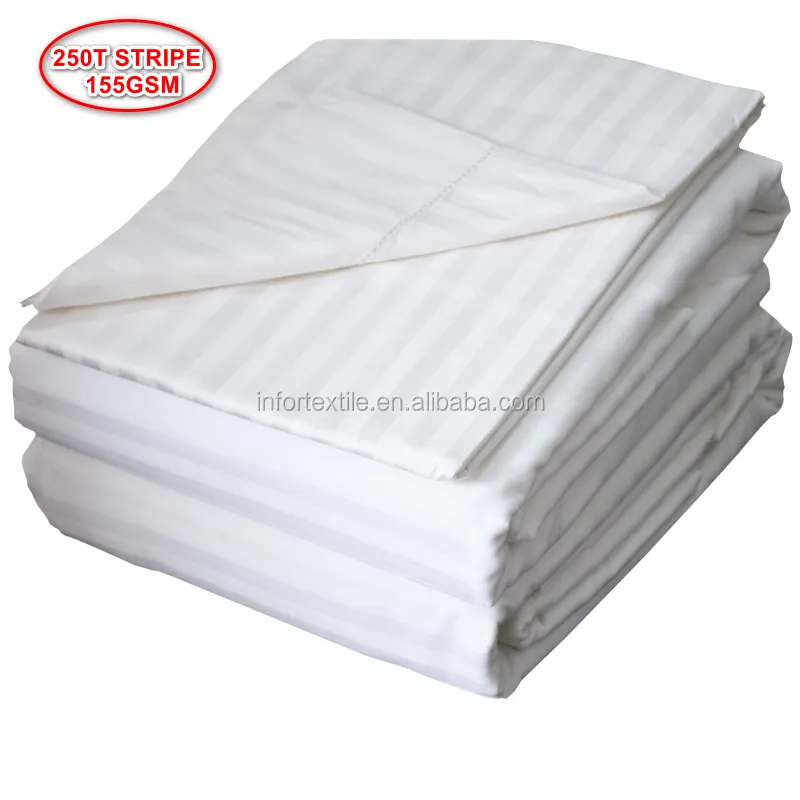 El hotel de cama plana de hoja de cama T250 2cm raya 2 "Top bajo 1" dobladillo doble 72 "x 120" blanco