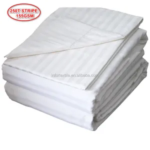 hotel bed flat sheet bedding set T250 2cm stripe 2" Top Hem 1" Bottom Hem Twin 72" x 120", White