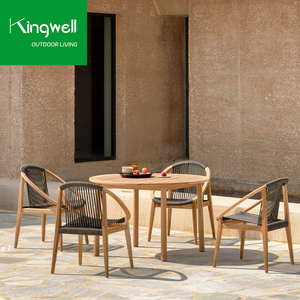 Thanh Lịch Ngoài Trời Gỗ Tếch Đồ Nội Thất Ăn Đặt Hiện Đại Bàn Tròn Và <span class=keywords><strong>Stackable</strong></span> Ghế Cho Khách Sạn Mục Biệt Thự - Product Image 2