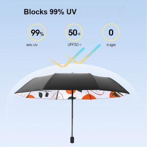 Double Layer Black Glue Coating UPF50 Plus 99 Percent UV Block Fresh Floral Print Patterns Sun Rain Dual Use <b>Umbrella</b> for Women - Product Image 4