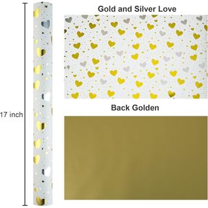 Burymento Gold Foil Heart Wrapping Paper 17 In X 32.8 Ft Reversible <b>Gift</b> <b>Wrap</b> For Valentine's Day Birthday <b>Wedding</b> - Product Image 6