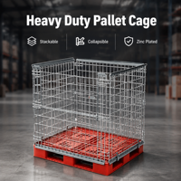 Cage à palettes semi-ouverte robuste en treillis métallique, en acier galvanisé, empilable, avec cadre détachable pour le stockage en entrepôt