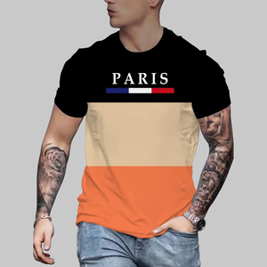 2025 estivi stampa <span class=keywords><strong>parigi</strong></span> T-Shirt da uomo Casual Color Patchwork sublimazione stampata a sublimazione T-Shirt personalizzata da uomo abbigliamento - Product Image 3