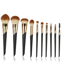 Ensemble de 10 pinceaux de maquillage pour le visage en fibres synthétiques de haute qualité avec manche en plastique, pinceau pour les yeux inclus