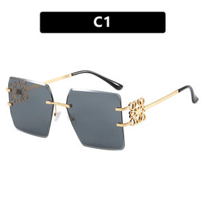 3613 Custom New Metal Fashion Frameless Trimmed <b>Large</b> <b>Frame</b> Slim Trendy Bow Polygon Sunglasses - Product Image 6