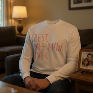 Camiseta de manga larga Best Mee Maw Ever, textura blanca y rosa, unisex, para adultos, cuello redondo, algodón - Product Image 3