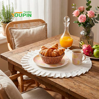 Vente en gros d'usine, sets de table festonnés de 16 pouces, sublimation par transfert thermique, coton et lin, sets de table ronds à volants pour la décoration de table à la maison