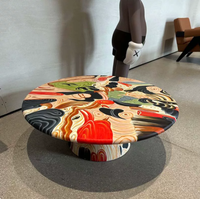 Table ronde moderne personnalisée en fibre de verre, motif graffiti arc-en-ciel coloré, dessiné à la main, table d'appoint à motifs colorés