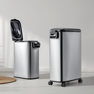 Récipient de stockage d'aliments pour animaux de compagnie de grande capacité 12L/20L couvercle de verrouillage hermétique en acier inoxydable chien chat <span class=keywords><strong>bac</strong></span> à grains avec roues - Product Image 5