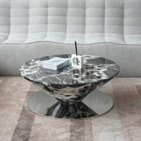 Table basse ovale moderne en acier inoxydable avec plateau en bois marbré, base en métal, livraison directe, en stock aux États-Unis, VOXHOME USA