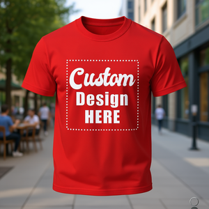 เสื้อยืดผู้ชายแบบสั่งทำ OEM ผ้าคอตตอนเจอร์ซีย์ 100% คอกลม แขนสั้น ทรงปกติ พิมพ์ลายดิจิทัล สีแดงลำลอง - Product Image 2