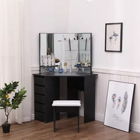 Grande table de toilette de rangement pour filles coiffeuse d'angle bureau de maquillage noir avec 3 miroirs d'angle et 5 tiroirs