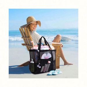 Sac fourre-tout en maille grande capacité, réutilisable, personnalisable, couleur unie, pour la plage, idéal pour les voyages en famille – Nouvelle collection très prisée - Product Image 1