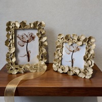 Cadre photo en résine style français avec feuille de Ginkgo dorée, 4, 6 et 7 pouces, décoration murale pour chambre et salon