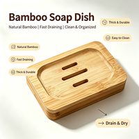 Porte-savon carré en bambou naturel avec égouttoir cascade, support pour éponge et barre de savon, pour salle de bain, douche, évier de cuisine, usage domestique