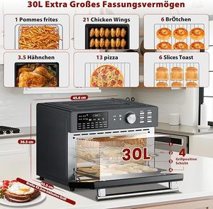 In magazzino Oimis <span class=keywords><strong>friggitrice</strong></span> ad aria calda <span class=keywords><strong>XXL</strong></span> 30L 1800W Mini convezione forno 21-in-1 elettrico forno per Pizza con 7 accessori - Product Image 4