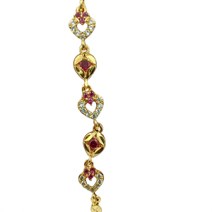 Divyoro Classic Heart Shape <b>Ruby</b> and Diamond Gold Plated Yellow Gold Chain <b>Bracelet</b> for Women Romantic Wedding Jewelry - Product Image 1