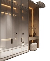 Grande armoire moderne en bois avec porte miroir, plateau à bijoux et porte-pantalon