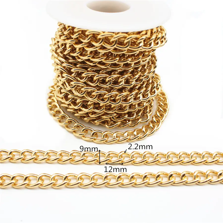 Alumínio Curb Chain Link Gold Color Twisted Cross Necklace Encontrar Correntes com Carretel para Fazer Jóias Artesanato DIY Descobertas