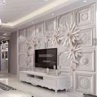 Mural Dinding 3D Cetak Floral Modern Anti Air Bahan Non-Woven untuk Ruang Tamu Latar Belakang TV dengan Pemasangan Mudah