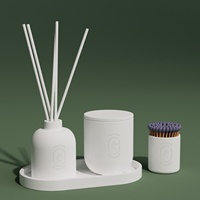 C & H Ensemble de bocaux à bougie en céramique blanc mat moderne Diffuseur de parfum de luxe Bouteille vide