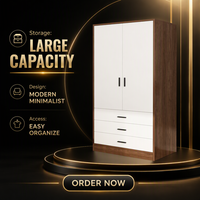 Armoire en bois minimaliste moderne bicolore simple avec 3 tiroirs de rangement et 2 portes battantes pour chambre à coucher