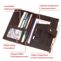 Dompet Kartu Panjang Kulit Asli Pria, Dompet Kulit Retro Crazy Horse, Tas Tangan Tebal Multi Slot untuk SIM