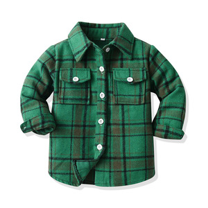 Veste <span class=keywords><strong>courte</strong></span> à simple boutonnage brossée de style européen américain pour garçons et filles Chemise à carreaux à manches longues et col rabattu - Product Image 4