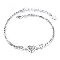 Bracelet de main pour femme en forme de cœur, plaqué argent, avec diamants, version coréenne, Fashion Angel Love