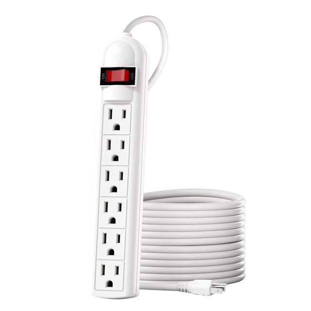 6-Outlet Black Surge Protector Power Strip 4-Foot Cord Overload Protection 90--900 Joule 15A 110V One-Pack Copper US Compatible