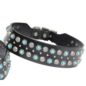 Collar de Cuero Genuino con Turquesas Incrustadas, Estilo Retro Occidental, Correa para Perros Medianos y Grandes - Product Image 5