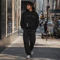 Sweat à capuche noir surdimensionné en coton molletonné pour homme et femme, personnalisable avec impression graphique, style streetwear Y2K, marque privée OEM.