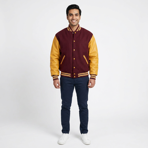 Chaqueta Universitaria Personalizable para Hombre, Invierno, 100% Algodón, Cuello Alto, Logotipo Frontal, Transpirable, Tallas Grandes, Venta al Por Mayor - Product Image 1