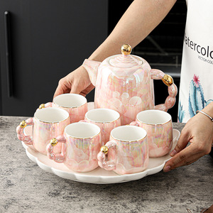 Luxury home <b>tea</b> <b>set</b> with hand-painted blue waves and pearls, cold water pitcher, high-end waterware <b>set</b>, black coffee cup <b>set</b> - Product Image 3