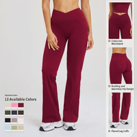 Pantalon de yoga éco-responsable uni, coupe évasée en V, taille haute, élastique, avec poches, jambe large, extensible dans quatre directions, effet froncé aux fesses
