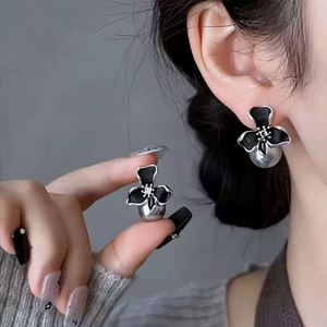 Fashion Zircon Grey Imitation Pearl <b>Earrings</b> for Women Girls French Retro Style <b>Black</b> Flowers <b>Stud</b> <b>Earrings</b> Jewelry Accessories - Product Image 1