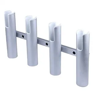 Aluminium 4 Tube Linked Fishing Marine Rod Rack 4 Rods Wall-Mounted Boat Fishing Rod Holder