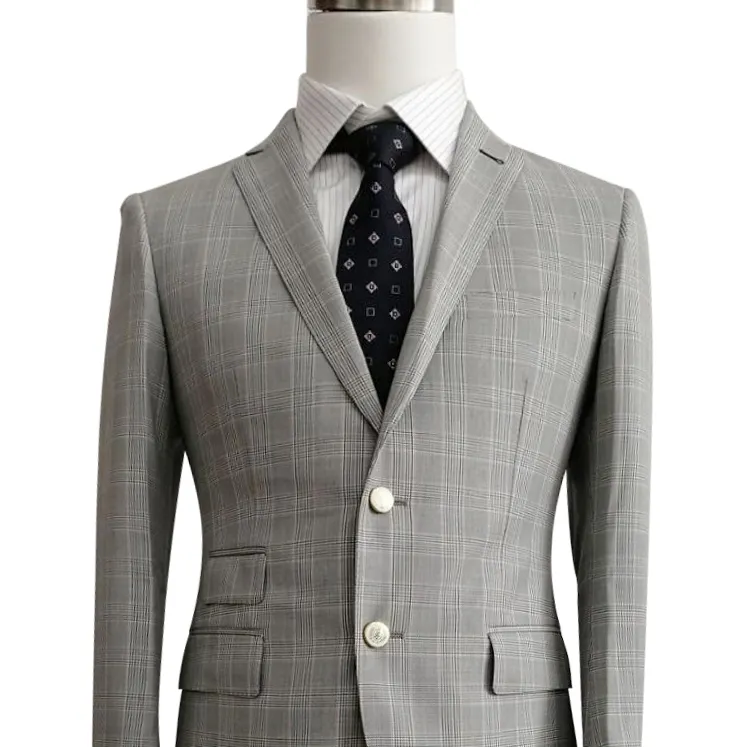 100% simple en laine deux boutons carreaux gris top marque manteau pantalon hommes costume
