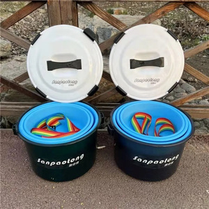 Seau à appâts de pêche en plastique Sanpaotong, ensemble de 5 pièces, PVC durable gris-vert, capacité de charge de 10 kg, équipement d'alimentation - Product Image 2