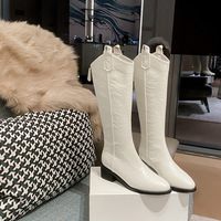 Bottes d'équitation d'hiver en cuir véritable à bout pointu, talon épais, montantes jusqu'au genou, avec fermeture éclair