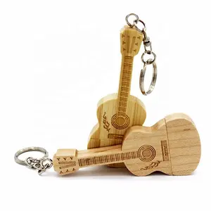 促销礼品木制吉他USB记忆棒定制激光雕刻标志悬垂木枫木竹记忆棒