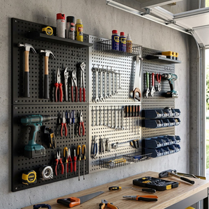 <span class=keywords><strong>Panneau</strong></span> <span class=keywords><strong>mural</strong></span> perforé en métal robuste, <span class=keywords><strong>panneau</strong></span> de rangement en acier perforé pour garage, atelier, organisateur d'<span class=keywords><strong>outils</strong></span>, <span class=keywords><strong>panneau</strong></span> seul - Product Image 1