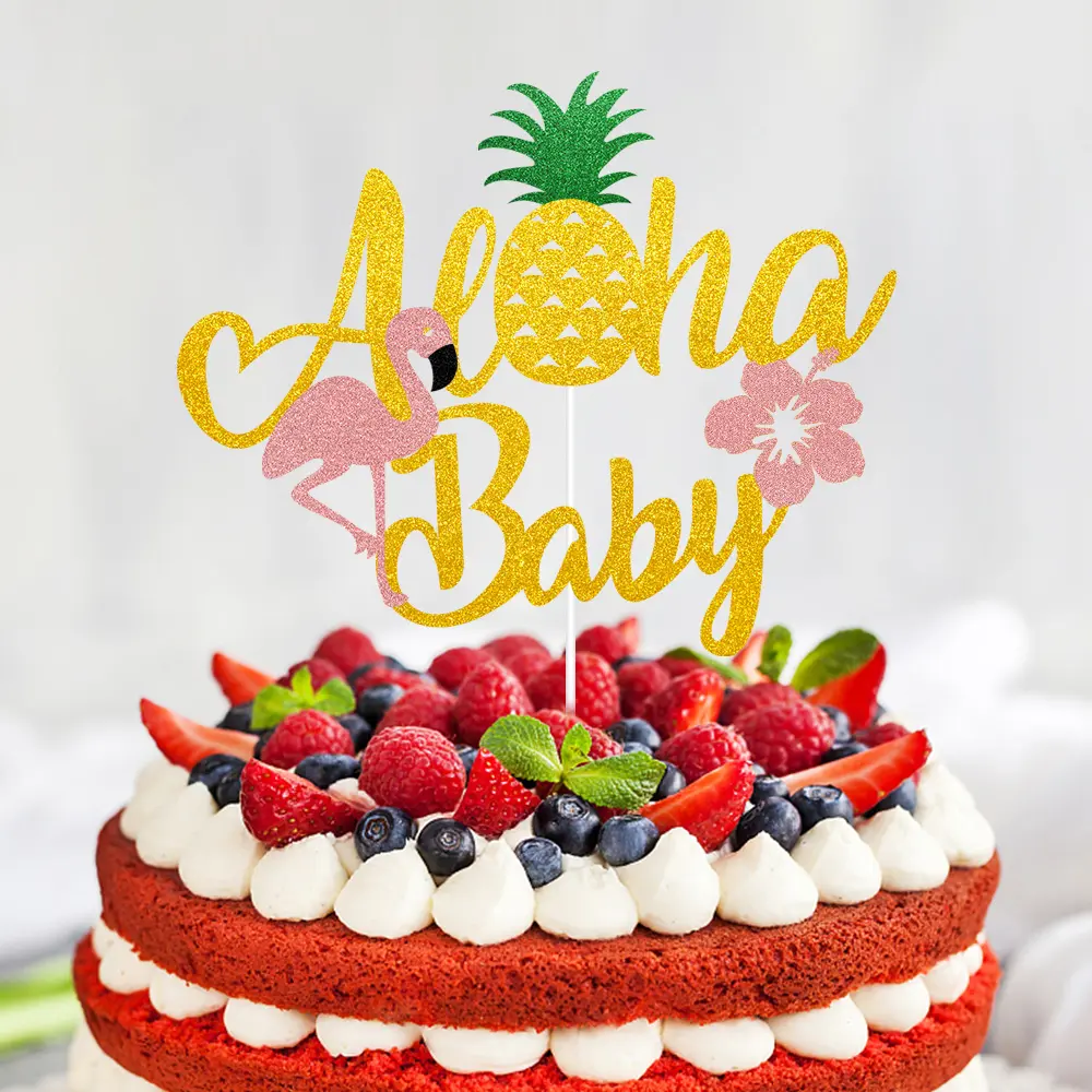 Gold Glitter Aloha Baby Cake Topper Baby party Kuchen Dekorationen Hawaiian Ananas Tropical Summer Themed Party Dekor
