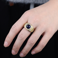 Auf Lager Breite vergoldete Frauen Männer Ring Prow Einstellung Klar Mini CZ Um einen großen blauen Emaille Stein Ring Klassischer Schmuck Set