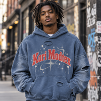 Sweat-shirt à capuche vintage pour homme, délavé, déchiré, surdimensionné, style streetwear, avec logo personnalisé